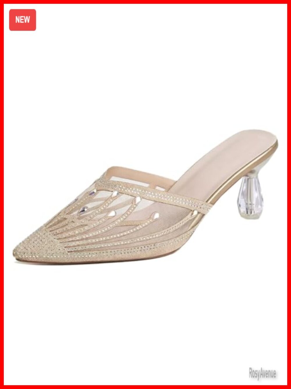 Tulle Rhinestone Heeled Mule Sandals Slip-On Pointed Toe Prom Wedding
